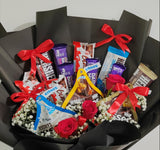 Elegent mix chocolates bouquet with fresh roses