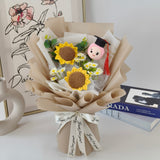 Crochet Graduation Bouquet with White Chamomiles Soap flowers Free LED Light