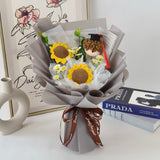 Crochet Graduation Bouquet with White Chamomiles Soap flowers Free LED Light