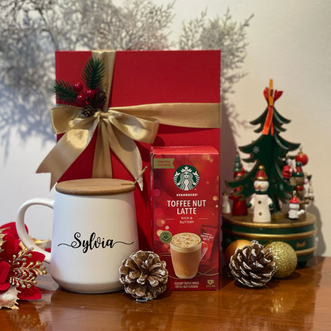 Christmas 2025 - Personalised Mug with Wooden Lid & Spoon and Coffee