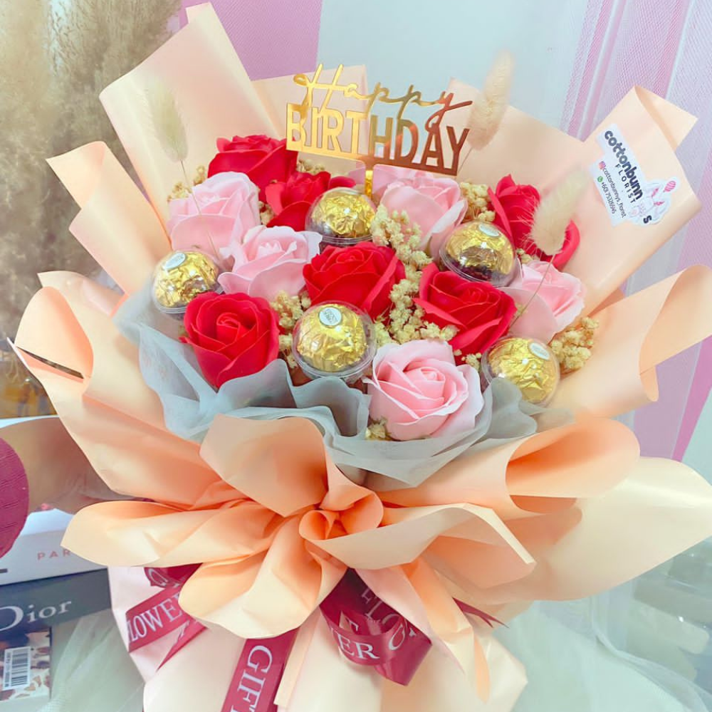 Money Bouquet, Soap Rose, Money Rose, Carnation Flower Basket KL