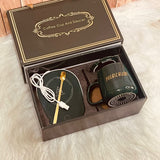 Corporate Gift: Personalised Ceramic Coffee Mug with Constant Temperature Cup Warmer Pad Gift Set (Nationwide Delivery)