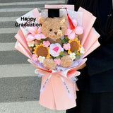 Handmade Crochet Flower With Graduation Bear Pink (Klang Valley Delivery)