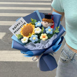 Handmade Crochet Sunflower Flower With Boy Graduation Doll (Klang Valley Delivery)