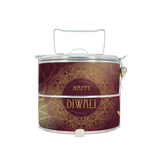 BDARI Tiffin Carrier - Happy Diwali In Marron (Nationwide Delivery)