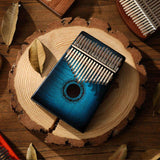 Hluru Kalimba - 17 Keys Solid Curly Maple Wood Gradient Blue (Resonant Box) | Nationwide Delivery