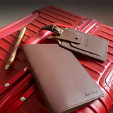 Premium Leather Travel Set - Multi-Slot Passport Holder + Luggage Tag + Wooden Pen
