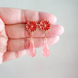 Sunflower Yulan Magnolia Stone-Watermelon Red Handmade Earring - CNY Hampers & Gifts 2025