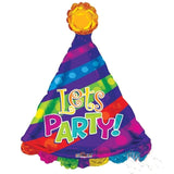 Happy Birthday Let's Party Hat Shape - 28 inch - Helium-Filled Foil Balloon