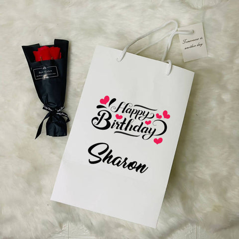 Teddy Bear Soft Plush Toy With Scented Soap Rose / Baby Breath Flower Bouquet & LED Fairy Lights Birthday, Anniversary, Congratulations, Get Well Soon, etc. (Klang Valley Delivery)