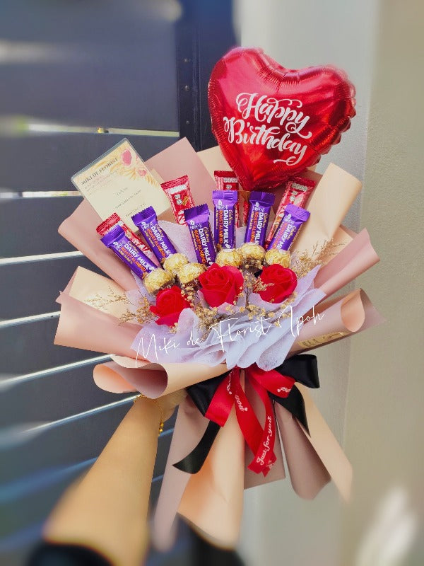 Mix Chocolate With Balloon Bouquet - Happy21 Online Florist's Flower on