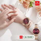 Julius Gift Set Preserved Rose Box Fashion Watch JA-1248C (Red) + Jewelry Necklace & Earring ESME ES096 (Nationwide Delivery)