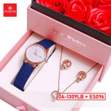 Julius Gift Set Preserved Rose Box Fashion Watch JA-1309LB (Blue) + Jewelry Necklace & Earring ESME ES096 (Nationwide Delivery)