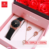 Julius Gift Set Preserved Rose Box Fashion Watch JA-1309LD (Black) + Jewelry Necklace and Earring ESME ES096 (Nationwide Delivery)