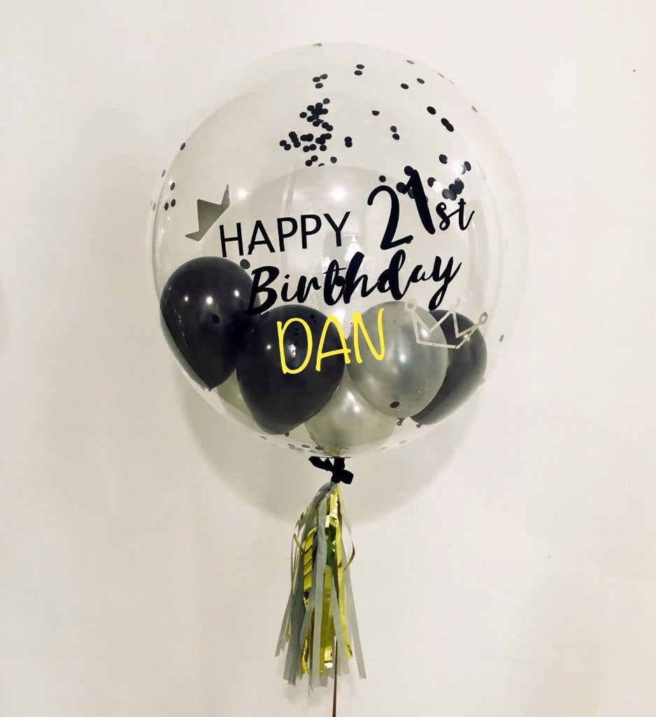 Single 24" Bubble With Mini Balloons in Black & Silver