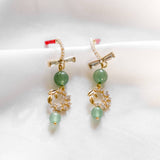 Springtime Aventurine Green Leaf Gold Handmade Earring