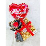 Single Soap Rose With 24pcs Ferrero Rocher With Balloon