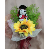 Cute Dog Graduation Bouquet with Artificial Sunflower & Chocolate Gift Set (Klang Valley Delivery)