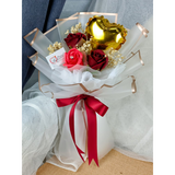 Maroon & Red Soap Rose With Mini Balloon Bouquet (Artificial Flower) |  (Klang Valley Delivery Only)