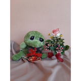 Big Eye Turtle Soft Toy, Chocolate & Artificial Mini Mixed Flowers With Rose Arrangement Gift Set (Klang Valley Delivery)