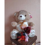 Love Teddy Bear With Mini Artificial Flower Bouquet, Chocolate in a Printed Gift Box (Klang Valley Delivery)