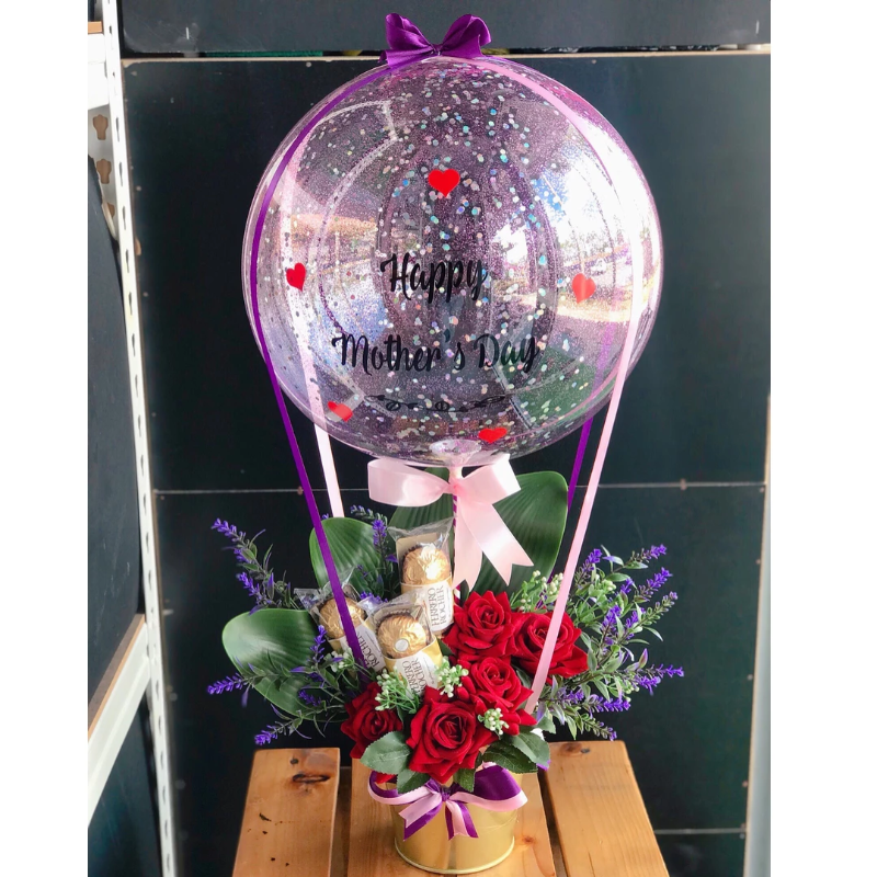 Hot Air Balloon with Artificial Flowers and Ferrero Rocher (Negeri Sembilan Delivery)