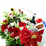 Merry Christmas Gift Basket (Wine, Chocolates, Candies & Flowers)