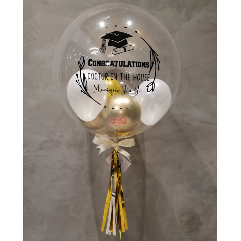 Personalised Bubble Balloon (Gold, Golden & White)