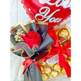 Single Soap Rose With 24pcs Ferrero Rocher With Balloon