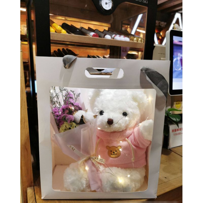 'Teddy Bear With Scented Soap Rose / Baby Breath Flower Bouquet & LED ...