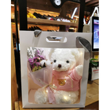 'Teddy Bear With Scented Soap Rose / Baby Breath Flower Bouquet & LED Fairy Lights Birthday, Anniversary, Congratulations, Get Well Soon, Graduation, etc. (Nationwide Delivery)