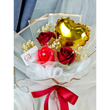 Maroon & Red Soap Rose With Mini Balloon Bouquet (Artificial Flower) |  (Klang Valley Delivery Only)