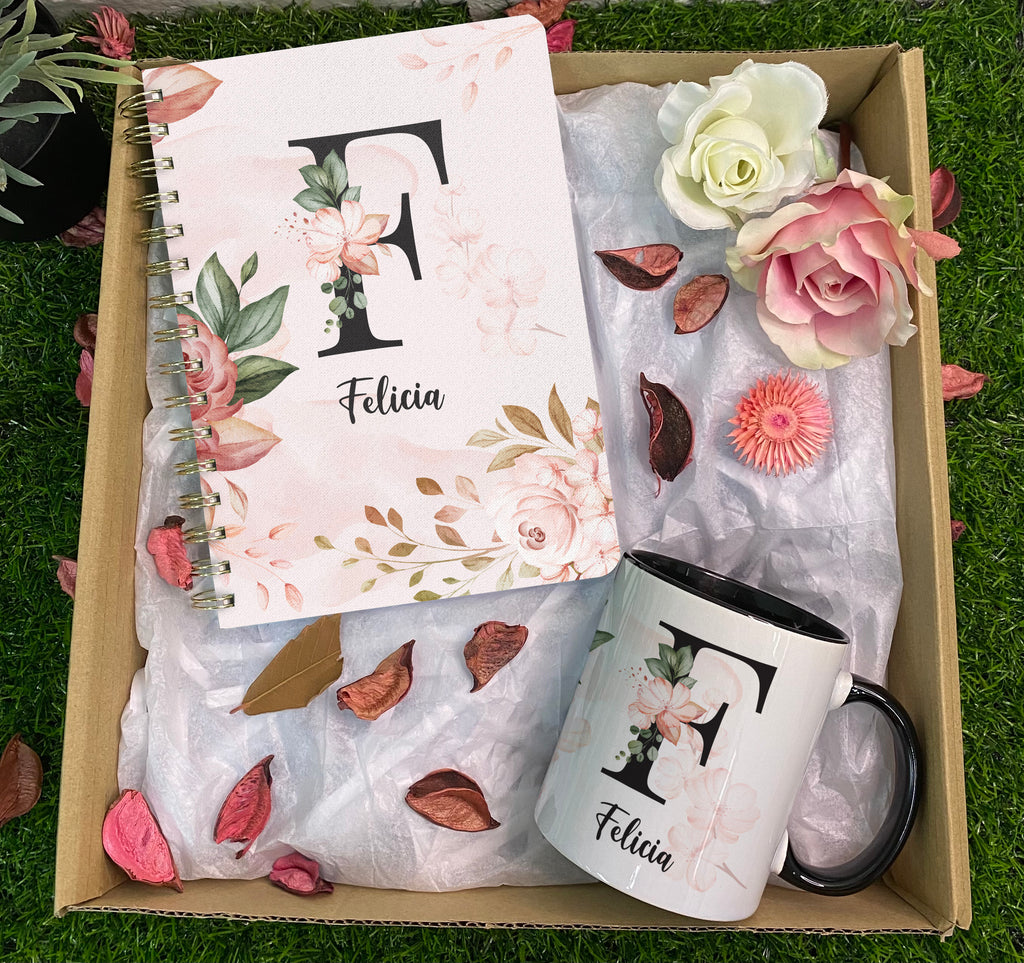 Floral Foliage Alphabet Series Mug & Journal Gift Set (West Malaysia Delivery Only)