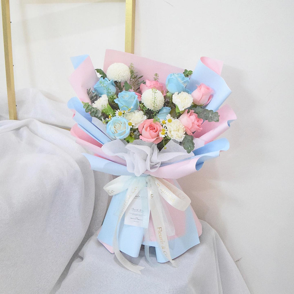 Sweet Blue Pink Flower Bouquet (Kuching Delivery Only)
