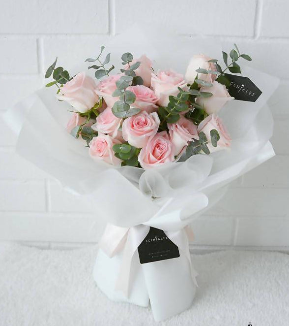 Scentales Minimalist Pink Rose Flower Bouquet (White) | (Klang Valley Delivery)