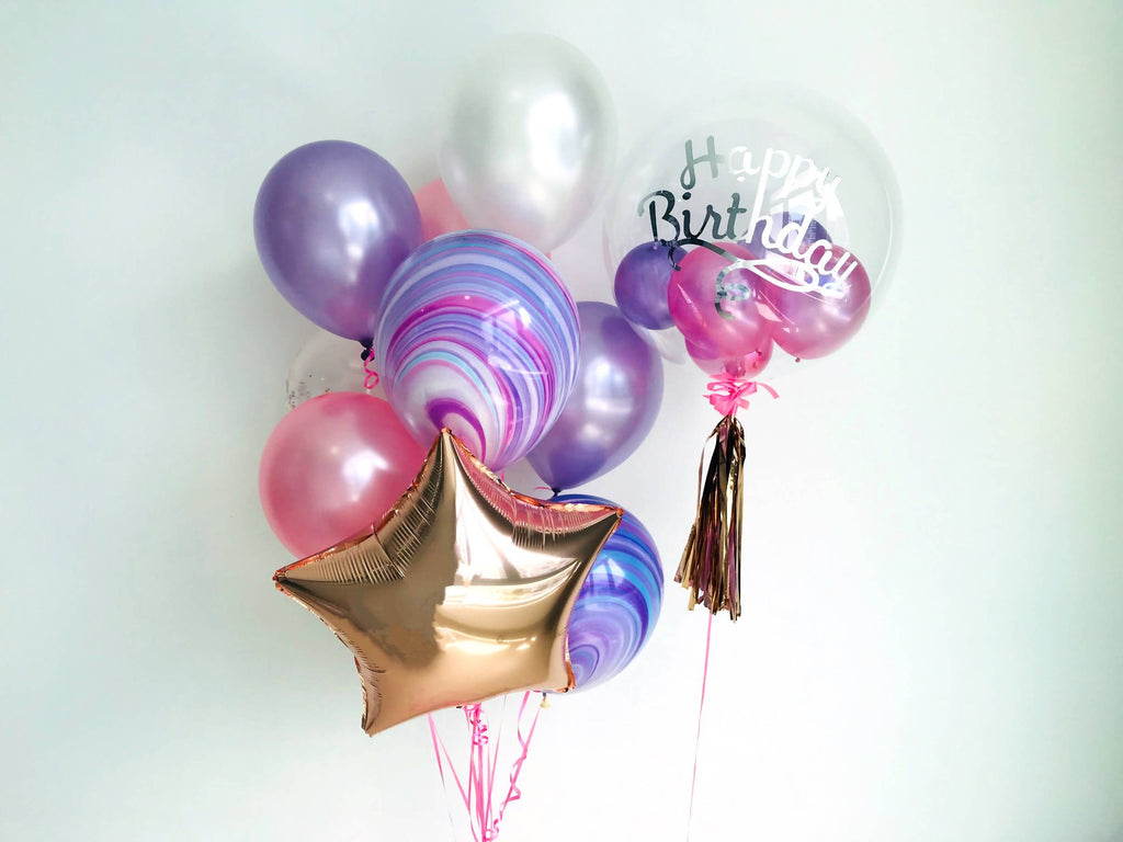 24" Bubble Balloon in Pink, White & Purple.