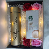 Personalized Thermos Flask Bottle With Premium Coffee & Rose Soap Flowers Gift Box (Klang Valley Delivery)