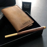 Personalised Leather EDC Set B - L-Fold Card Wallet + Wooden Pen