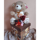 Love Teddy Bear With Mini Artificial Flower Bouquet, Chocolate in a Printed Gift Box (Klang Valley Delivery)