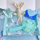 Blue Mini Fan Giftbox With Preserved Flower (Nationwide Delivery)