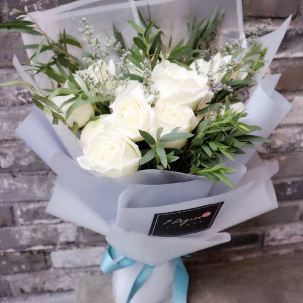White Rose with Eucalyptus Leaf Bouquet