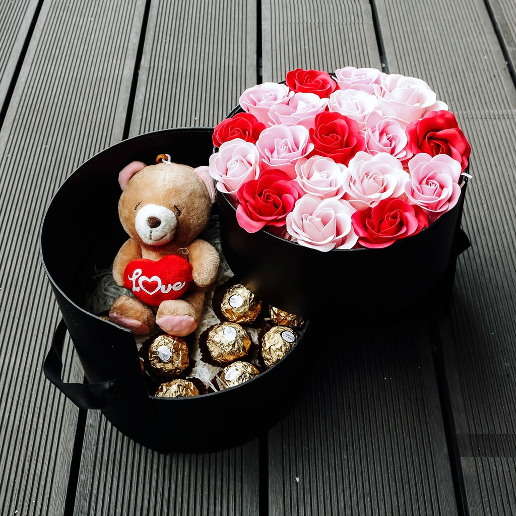 Devotion (Soap Flower Roses with Ferrero Rocher & Teddy Bear)