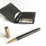 Personalised Leather EDC Set B - L-Fold Card Wallet + Wooden Pen