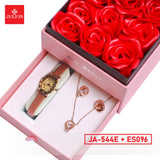 Julius Gift Set Preserved Rose Box Fashion Watch JA-544E + Jewelry Necklace & Earring ESME ES096 (Nationwide Delivery)