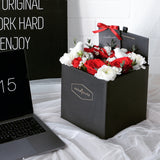 Scented Candle + Red Velvet Themed Flower Gift Box