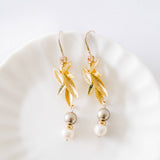 [Pure Gold Plated Series] Classy Pearl Leaf Earring