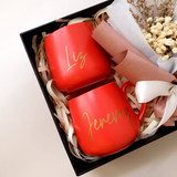 Personalized Couple's Red Mugs With Bouquet (Nationwide Delivery)