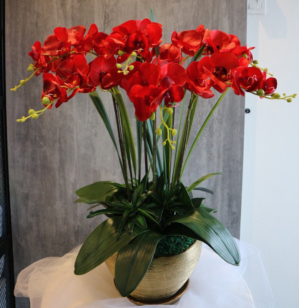 Artificial Red Orchid Flowers (6 Stalks)