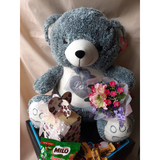Teddy Plush Toy With Mini Artificial Flower Bouquet & Chocolates Gift Box (Klang Valley Delivery)