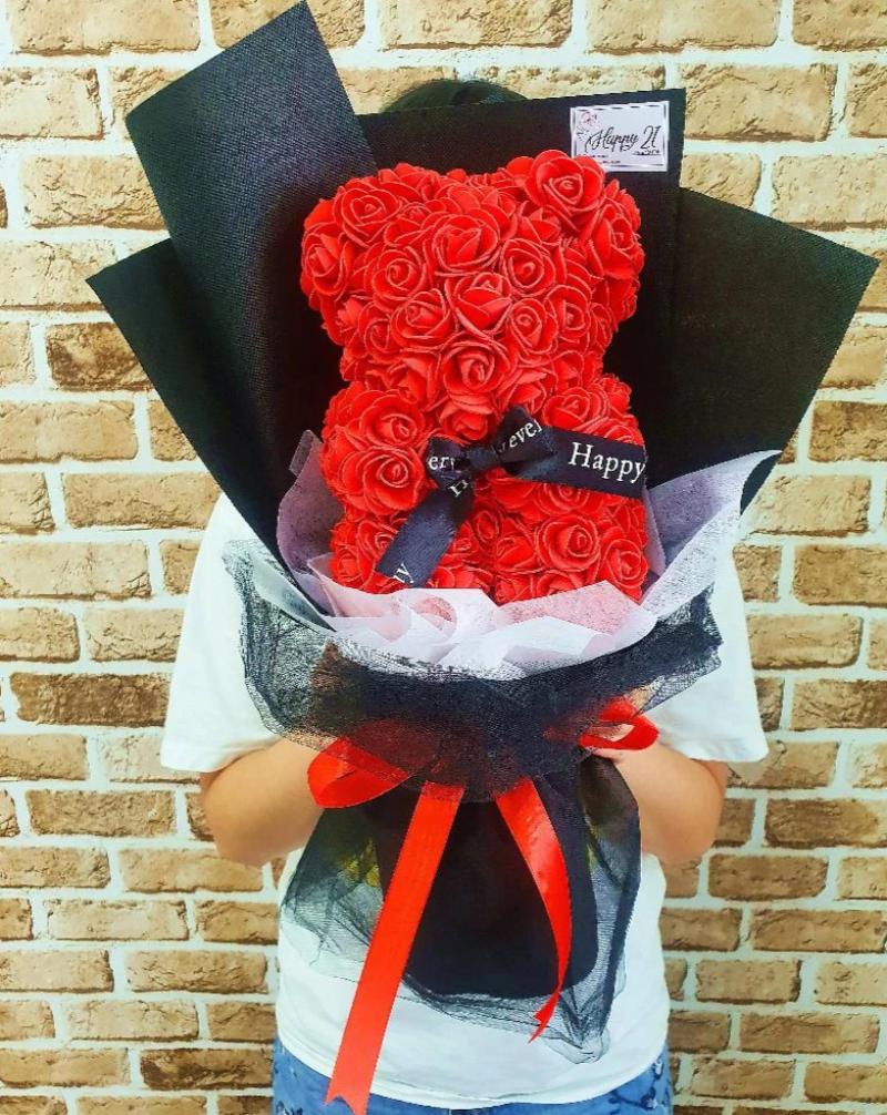 (Self Pick-up Only at Sg. Besi, KL on 14 Feb) Artificial Rose Bear 25cm Bouquet (Valentine's Day 2020)